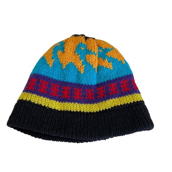 Handcrafted 100% Peruvian Wool Lined Beanie Natural Fiber Colorful Retro Winter - Picture 2 of 6